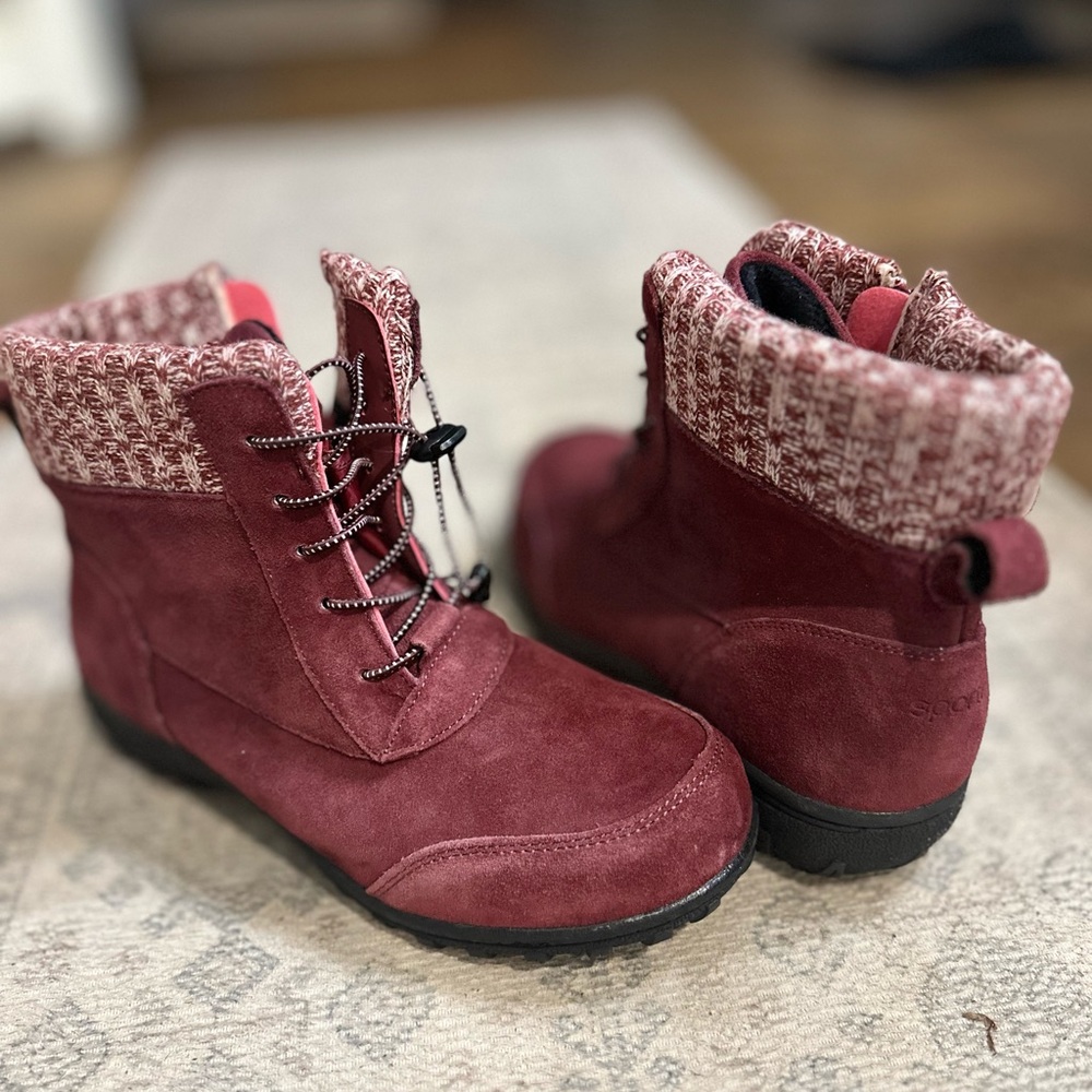 Sporto Boho Water-Resistant Suede Lace-Up Ankle Boot Wine